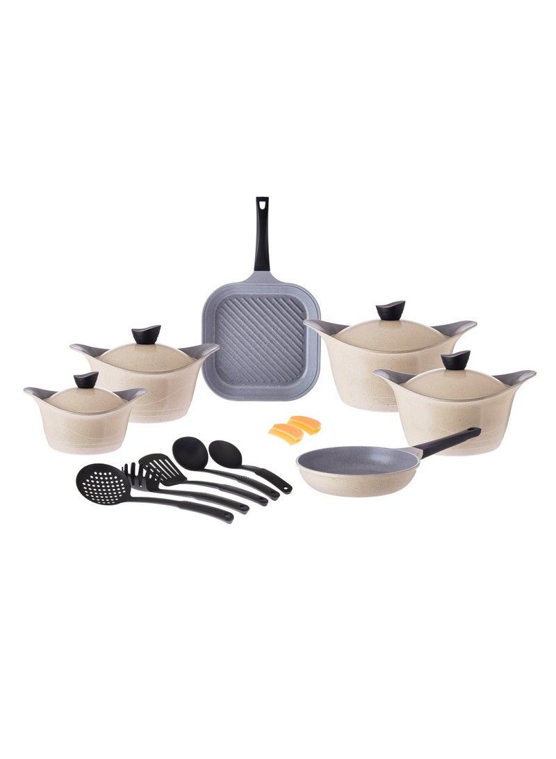 Badraig Beige granite cookware set consisting of 17 pieces - Image 1
