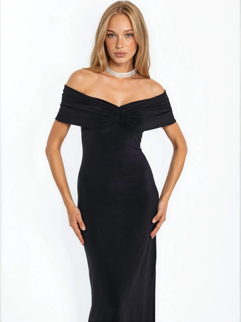 HICCUP Off Shoulder Slit Detailed Sandy Maxi Dress - Image 5