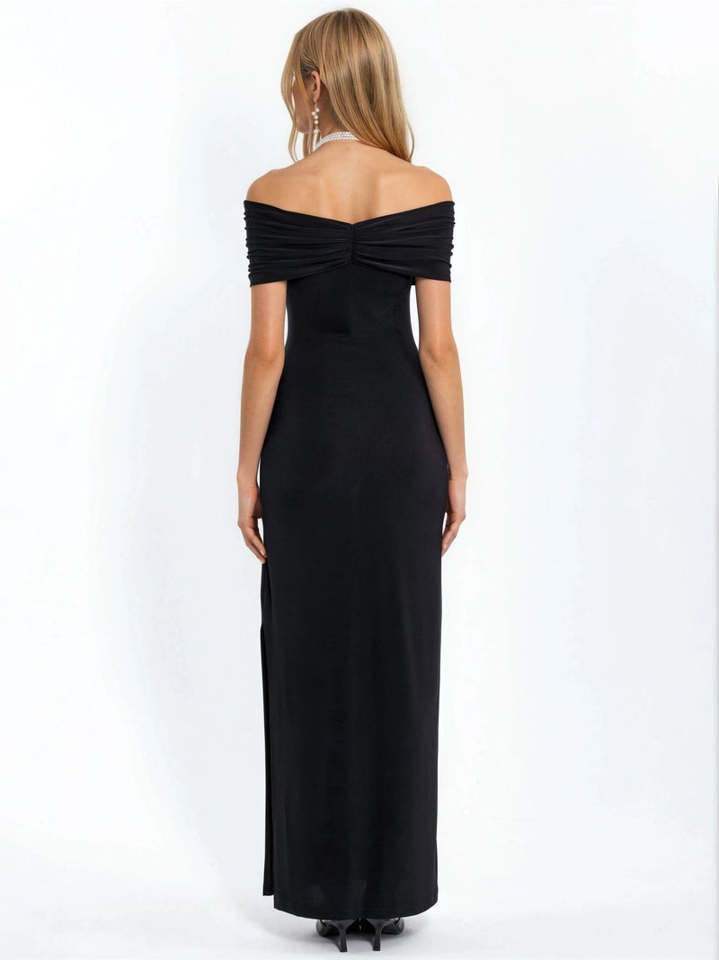 HICCUP Off Shoulder Slit Detailed Sandy Maxi Dress - Image 3