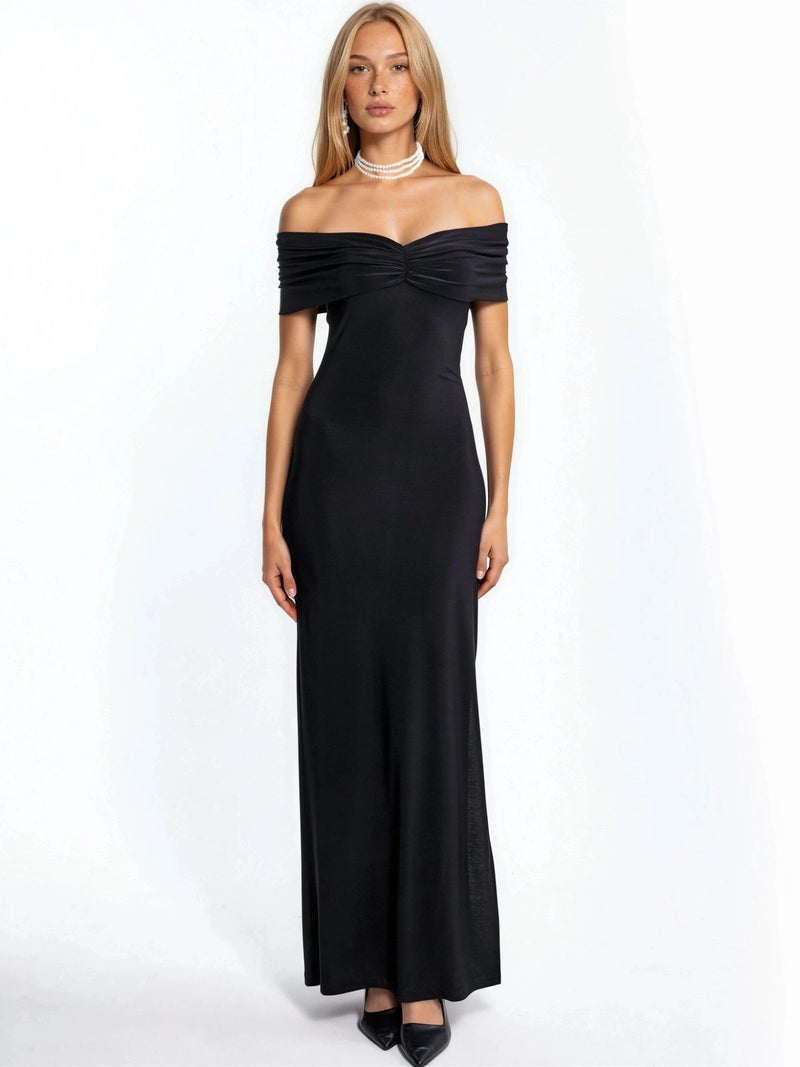 HICCUP Off Shoulder Slit Detailed Sandy Maxi Dress - Image 1