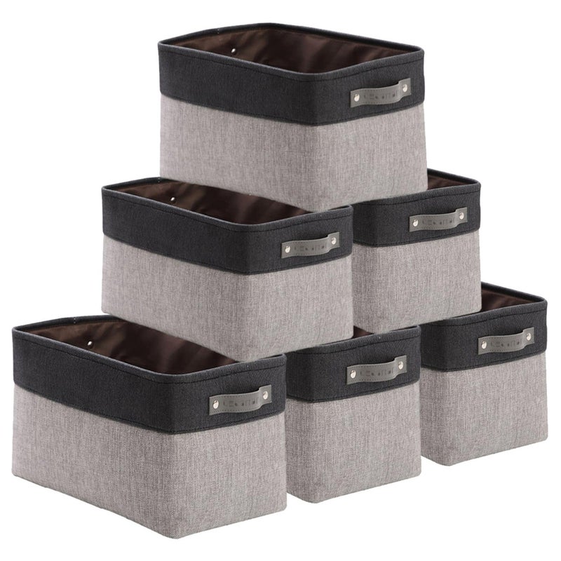 DECOMOMO Small Storage Basket, Closet Storage Bins, Baskets for Organizing Shelves (Grey & Black, Small - 6 Pack)