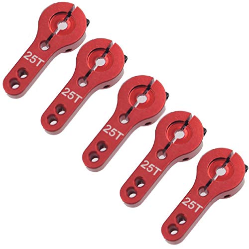 Share Goo ShareGoo 5PCS Aluminum 25T Servo Horn M3 Threads 25T Steering Arm Compatible with Futaba Savox Xcore HSP TowerPro MG Servo RC Car Truck Buggy Airplane,Red - Image 2