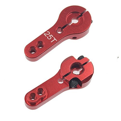 Share Goo ShareGoo 5PCS Aluminum 25T Servo Horn M3 Threads 25T Steering Arm Compatible with Futaba Savox Xcore HSP TowerPro MG Servo RC Car Truck Buggy Airplane,Red - Image 4