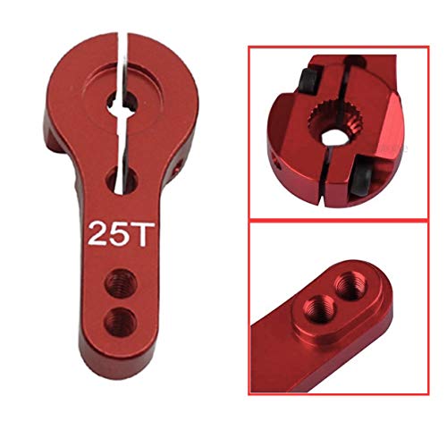 Share Goo ShareGoo 5PCS Aluminum 25T Servo Horn M3 Threads 25T Steering Arm Compatible with Futaba Savox Xcore HSP TowerPro MG Servo RC Car Truck Buggy Airplane,Red - Image 5