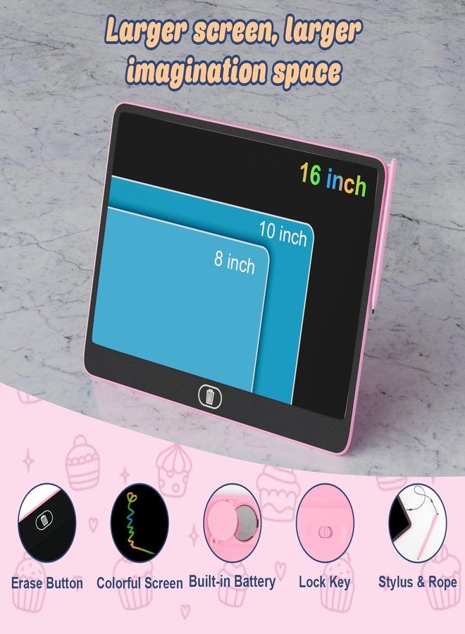 Electight 16 Inch LCD Writing Tablet for Kids [Upgraded], Electight Colorful Doodle Board, Eye Protection Drawing Tablet with High Brightness, Birthday Gift & Trip Toy for 3-8 Years Old Boys and Girls (Pink) - Image 4
