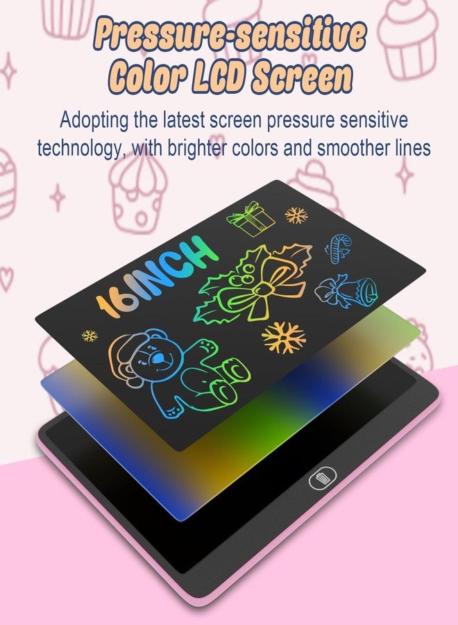 Electight 16 Inch LCD Writing Tablet for Kids [Upgraded], Electight Colorful Doodle Board, Eye Protection Drawing Tablet with High Brightness, Birthday Gift & Trip Toy for 3-8 Years Old Boys and Girls (Pink) - Image 3