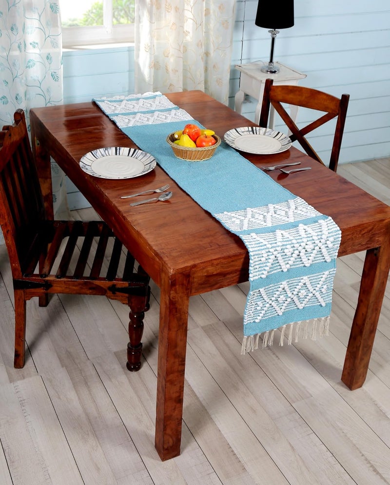 POSHREYA Cotton Table Runner for 4 6 Seater Dining Table|Centre Table|Coffee Table|Living Room|Table Decor|Eating Area|Decorative Runner|(14*72 INCHES)|Light Blue|TRPS 020 - Image 2