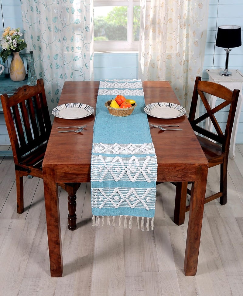 POSHREYA Cotton Table Runner for 4 6 Seater Dining Table|Centre Table|Coffee Table|Living Room|Table Decor|Eating Area|Decorative Runner|(14*72 INCHES)|Light Blue|TRPS 020 - Image 1