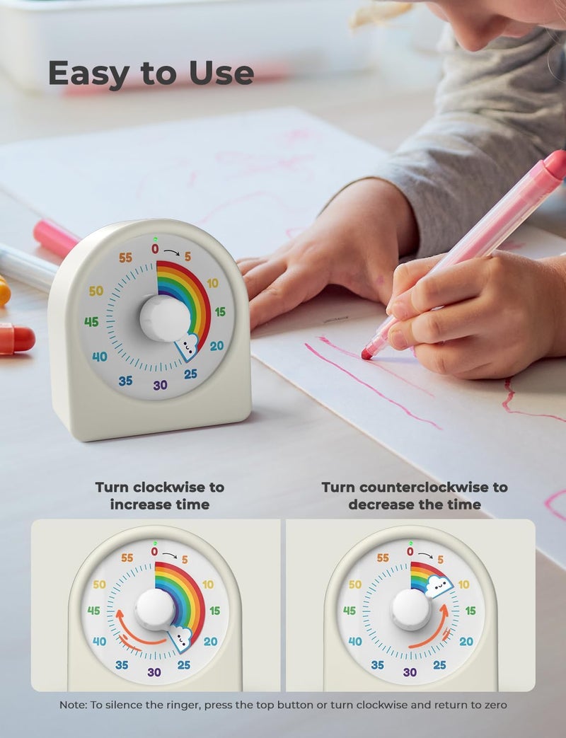 LIORQUE Visual Timer 60 Minute Countdown Timer for Children and Adults Quiet Timer with Silicone Housing Pause Function Rechargeable Battery for Kitchen School Office - Image 2