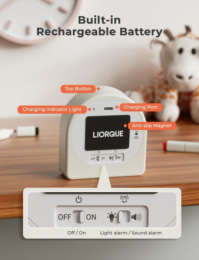 LIORQUE Visual Timer 60 Minute Countdown Timer for Children and Adults Quiet Timer with Silicone Housing Pause Function Rechargeable Battery for Kitchen School Office - Image 5