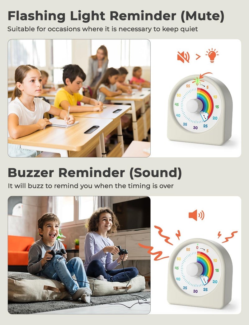 LIORQUE Visual Timer 60 Minute Countdown Timer for Children and Adults Quiet Timer with Silicone Housing Pause Function Rechargeable Battery for Kitchen School Office - Image 4