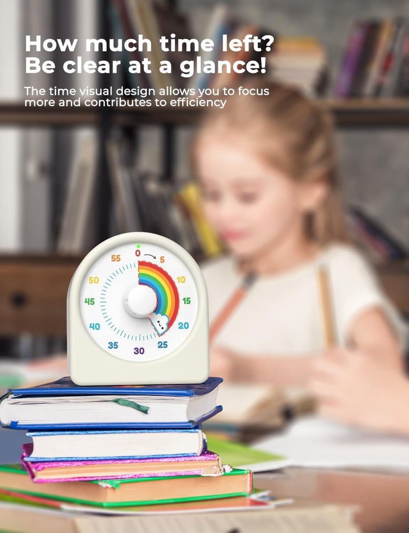 LIORQUE Visual Timer 60 Minute Countdown Timer for Children and Adults Quiet Timer with Silicone Housing Pause Function Rechargeable Battery for Kitchen School Office - Image 3