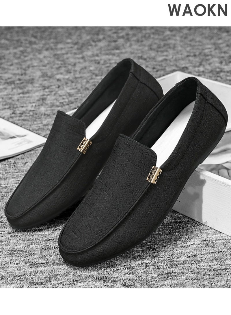 WAOKN Men's Classic Loafers, Slip On Casual Breathable Driving Shoes, Fashion Lightweight Outdoor Boat Shoes with Non-slip Sole, Comfortable Walking Shoes, Suitable for Various Occasions, Black Driving Shoes, Flat Shoes - Image 1