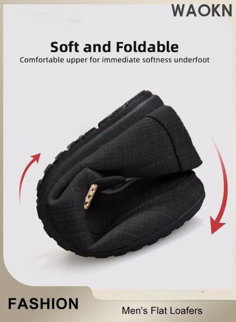 WAOKN Men's Classic Loafers, Slip On Casual Breathable Driving Shoes, Fashion Lightweight Outdoor Boat Shoes with Non-slip Sole, Comfortable Walking Shoes, Suitable for Various Occasions, Black Driving Shoes, Flat Shoes - Image 4