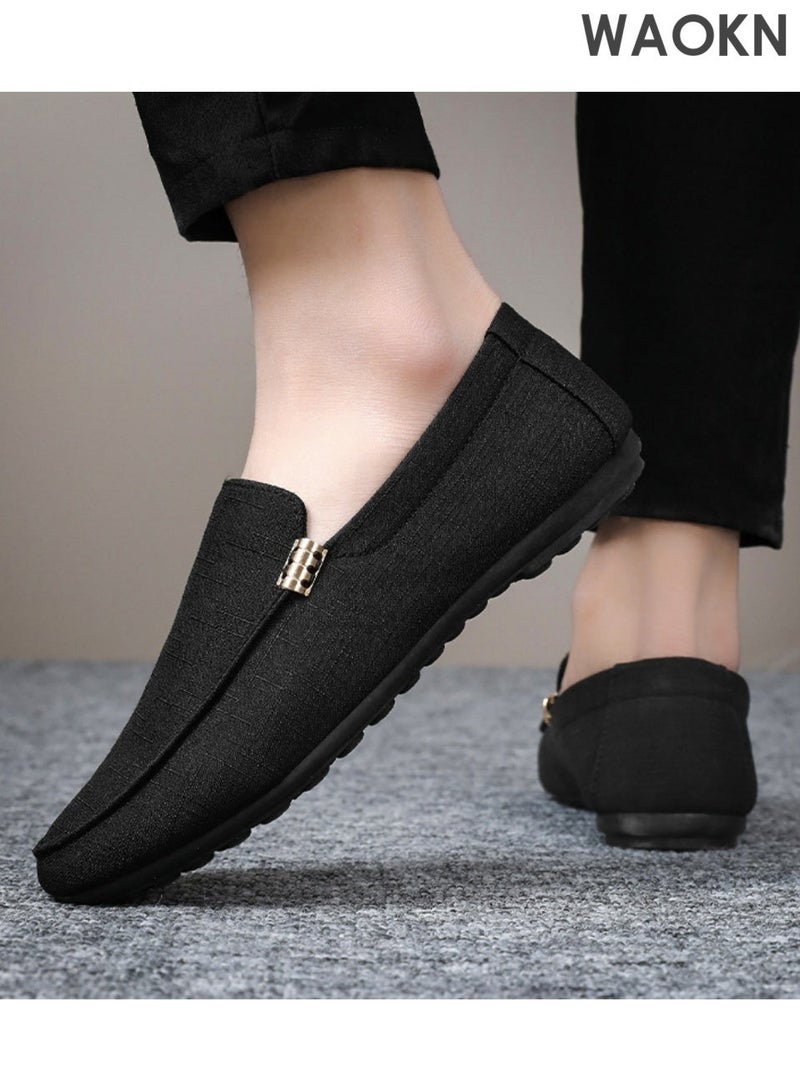 WAOKN Men's Classic Loafers, Slip On Casual Breathable Driving Shoes, Fashion Lightweight Outdoor Boat Shoes with Non-slip Sole, Comfortable Walking Shoes, Suitable for Various Occasions, Black Driving Shoes, Flat Shoes - Image 3