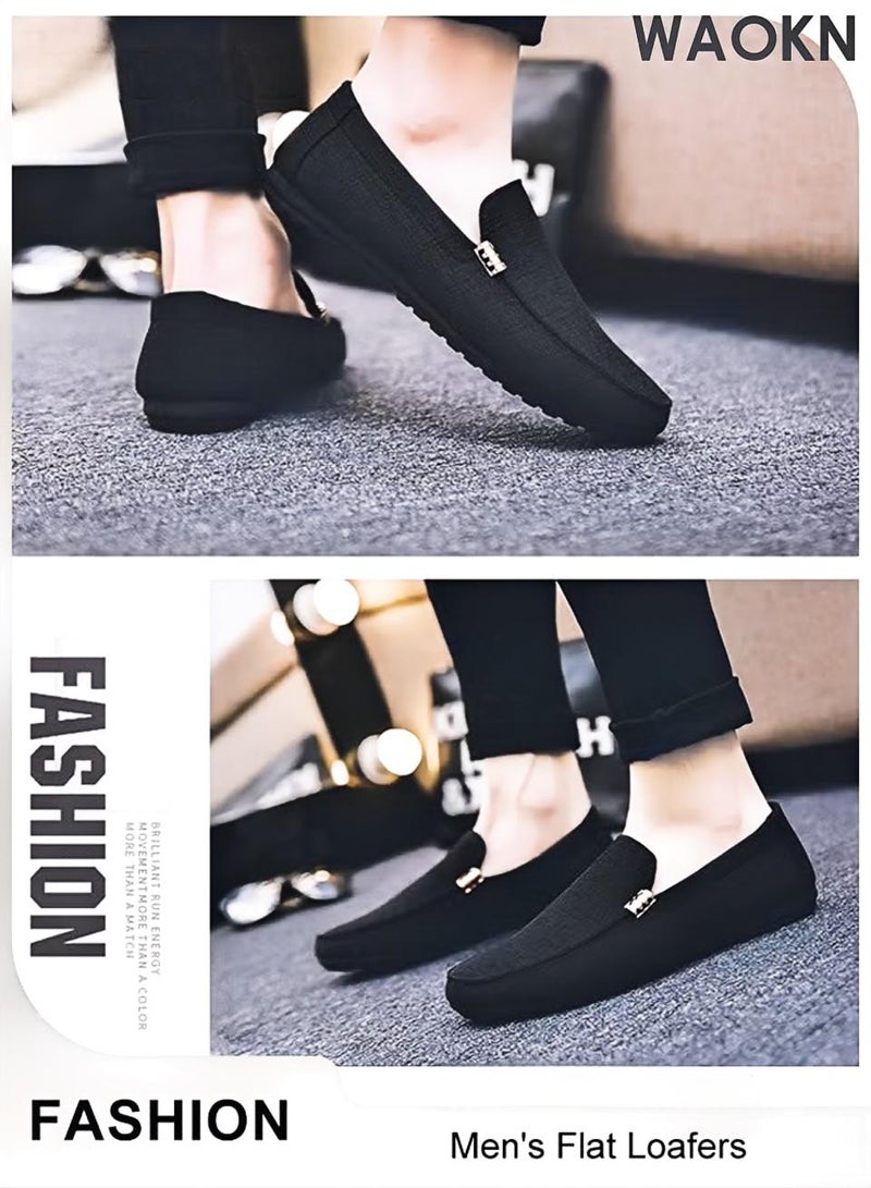 WAOKN Men's Classic Loafers, Slip On Casual Breathable Driving Shoes, Fashion Lightweight Outdoor Boat Shoes with Non-slip Sole, Comfortable Walking Shoes, Suitable for Various Occasions, Black Driving Shoes, Flat Shoes - Image 5