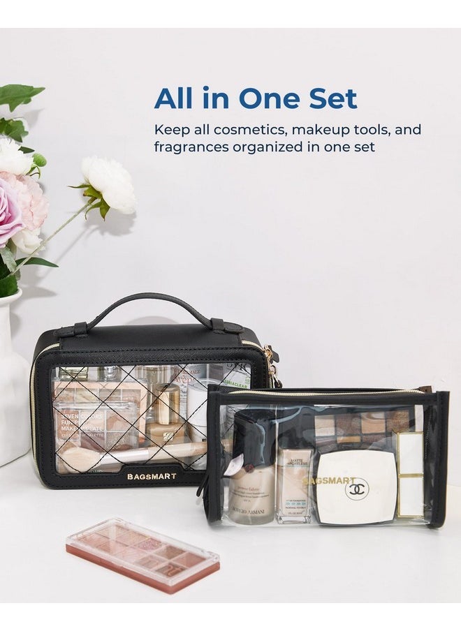 BAGSMART Clear Makeup Bag Set, Tsa Approved Toiletry Bag, Clear Travel Bags For Toiletries, Cosmetic Bags With Zipper, Makeup Organizer Bags Fit Carry-On Travel Essentials, White  - Image 3