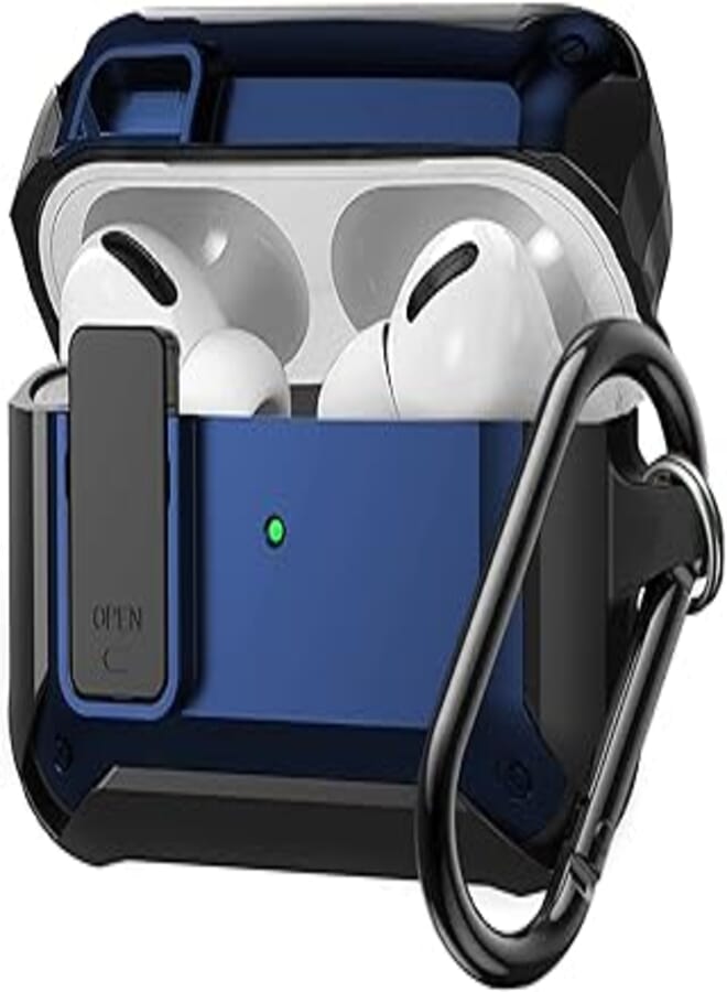 غطاء حماية Olytop لسماعات Airpods Pro 2 مع غطاء قفل، جراب Armor Rugged لهاتف Apple Airpod Pro 2nd/1st Generation، جراب واقٍ مقاوم للصدمات 2019/2022 مع حلقة تثبيت للنساء والرجال باللون الأسود/الأزرق