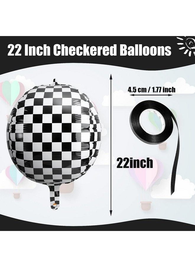 Zhanmai - 14 Pieces Foil Checkered Balloons 22 Inch Checkered Racing Car Balloons Black White Checkerboard Balloons Racing Themed Birthday Balloons With Black Ribbon For Racing Themed Party Decoration - Image 1