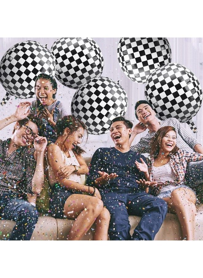 Zhanmai - 14 Pieces Foil Checkered Balloons 22 Inch Checkered Racing Car Balloons Black White Checkerboard Balloons Racing Themed Birthday Balloons With Black Ribbon For Racing Themed Party Decoration - Image 1