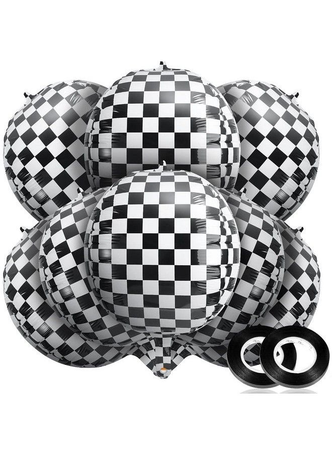 Zhanmai - 14 Pieces Foil Checkered Balloons 22 Inch Checkered Racing Car Balloons Black White Checkerboard Balloons Racing Themed Birthday Balloons With Black Ribbon For Racing Themed Party Decoration - Image 1