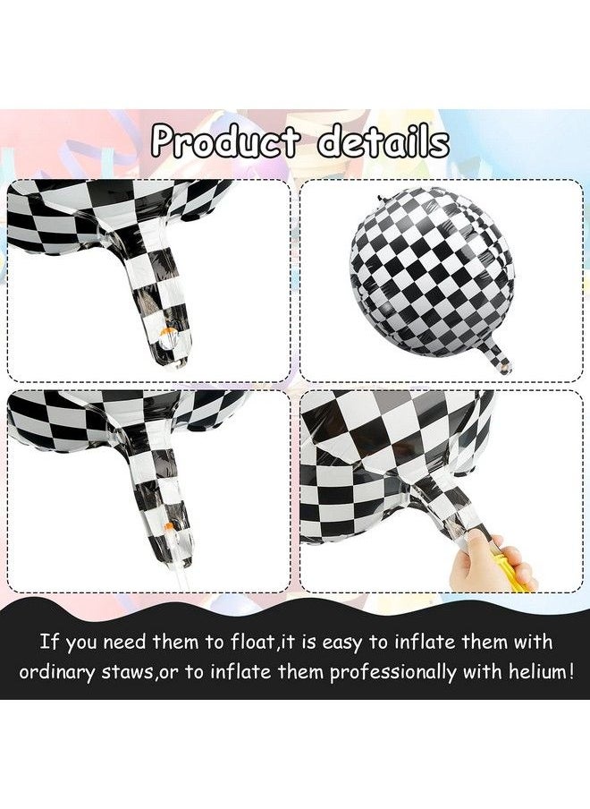 Zhanmai - 14 Pieces Foil Checkered Balloons 22 Inch Checkered Racing Car Balloons Black White Checkerboard Balloons Racing Themed Birthday Balloons With Black Ribbon For Racing Themed Party Decoration - Image 1