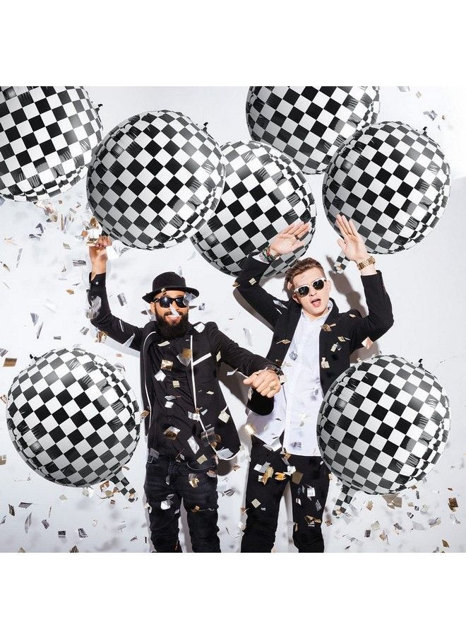 Zhanmai - 14 Pieces Foil Checkered Balloons 22 Inch Checkered Racing Car Balloons Black White Checkerboard Balloons Racing Themed Birthday Balloons With Black Ribbon For Racing Themed Party Decoration - Image 1