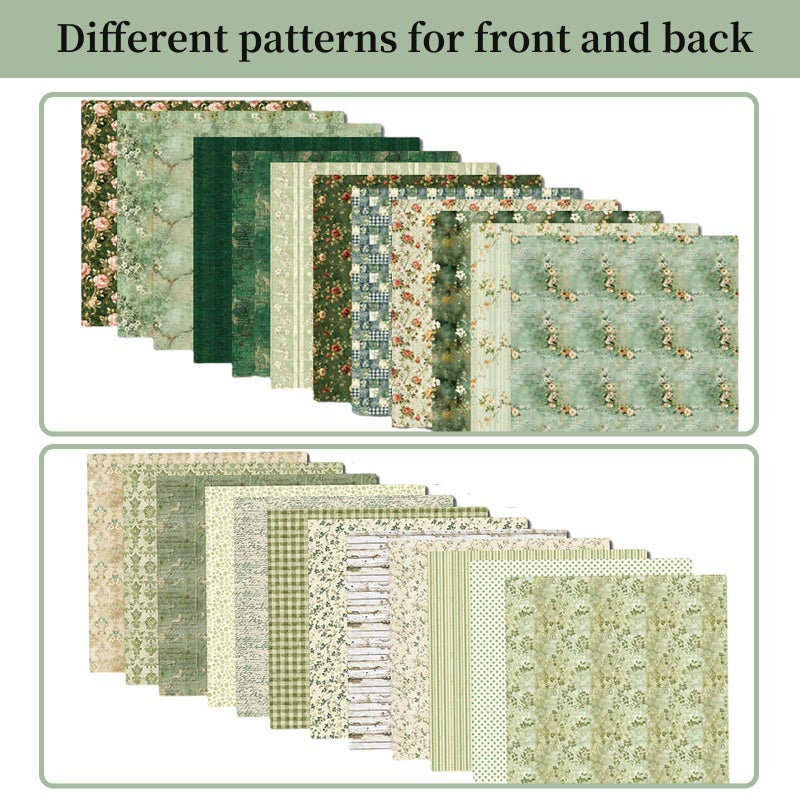 Colabrili 12x12 Scrapbook Paper, 24 Sheets/24 Designs Vintage Green Scrapbook Paper Set, Double-Sided Garden Pattern Floral Decorative Craft Paper For DIY Card Making Photo Album Journal Decor - Image 4
