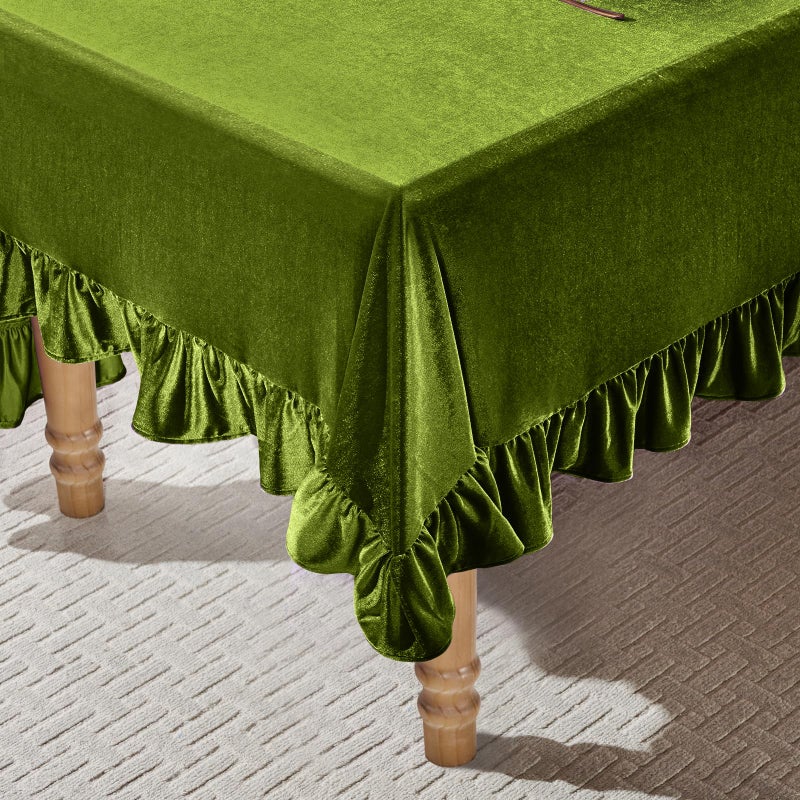 KKJIAF Olive Green Velvet Tablecloth 52 x 70 Inch, Retro Farmhouse Ruffle Oblong Tablecloth Washable Table Cover for Wedding Buffet Parties Baby Shower Kitchen Decoration - Image 4