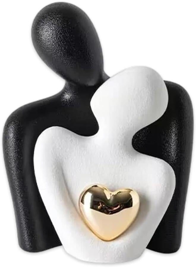 Romantic Couple Statue,Couple Hugging Statue Figurines Ornaments | Sculpture Small Shelf Ornaments Home Decor Items for Living Room Accessories for Couples | Valentine's Day Wedding Gift (Black+White)  - Image 1
