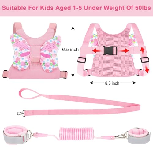 Ahamo 3-in-1 Baby Walking Supporter with Reflective Strap & Lock Key, Anti Lost Wrist Band for Kids | Breathable Safety Belt for Bike Scooty Toddler Harness, Child Safety Products for Outdoor Travel (Pink Butterfly, 1.5m) - Image 2