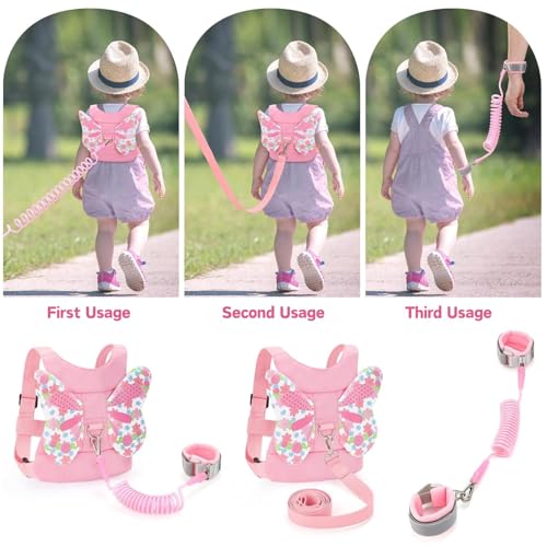 Ahamo 3-in-1 Baby Walking Supporter with Reflective Strap & Lock Key, Anti Lost Wrist Band for Kids | Breathable Safety Belt for Bike Scooty Toddler Harness, Child Safety Products for Outdoor Travel (Pink Butterfly, 1.5m) - Image 3