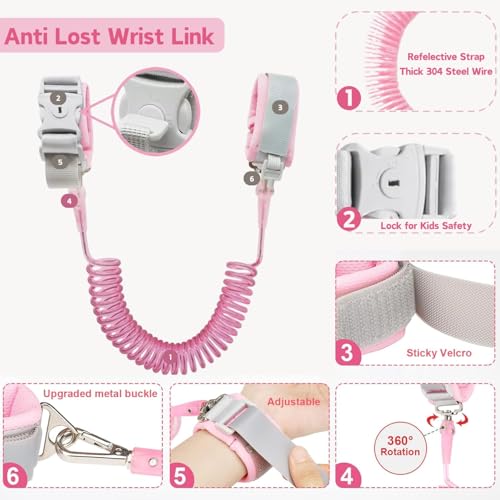 Ahamo 3-in-1 Baby Walking Supporter with Reflective Strap & Lock Key, Anti Lost Wrist Band for Kids | Breathable Safety Belt for Bike Scooty Toddler Harness, Child Safety Products for Outdoor Travel (Pink Butterfly, 1.5m) - Image 5