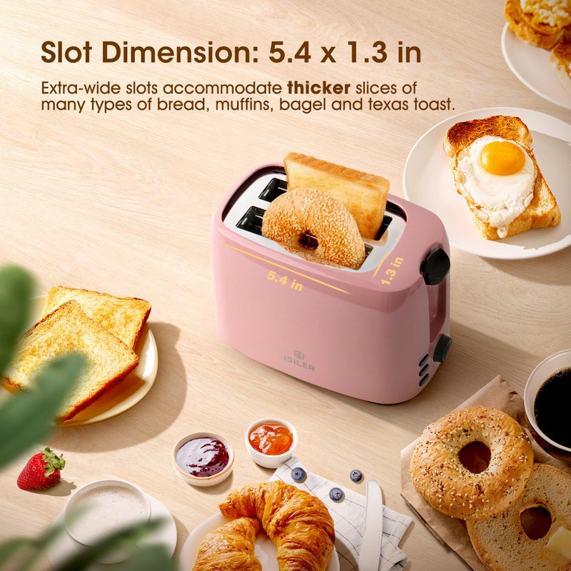 iSiLER 2 Slice Toaster, 1.3 Inches Wide Slot Bagel Toaster with 7 Shade Settings and Double Side Baking, Removable Crumb Tray, Defrost Cancel Function Pink - Image 3
