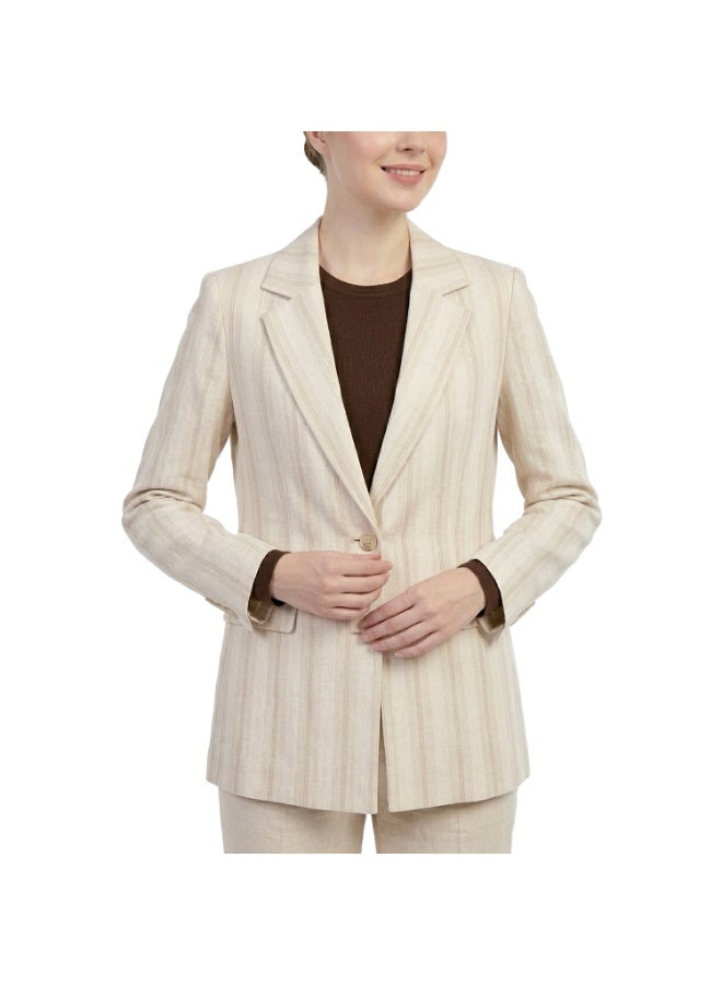 Smoky Egypt Jacquard Pure Linen Blazer-Beige - Image 1