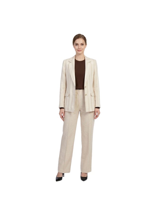 Smoky Egypt Jacquard Pure Linen Blazer-Beige - Image 2