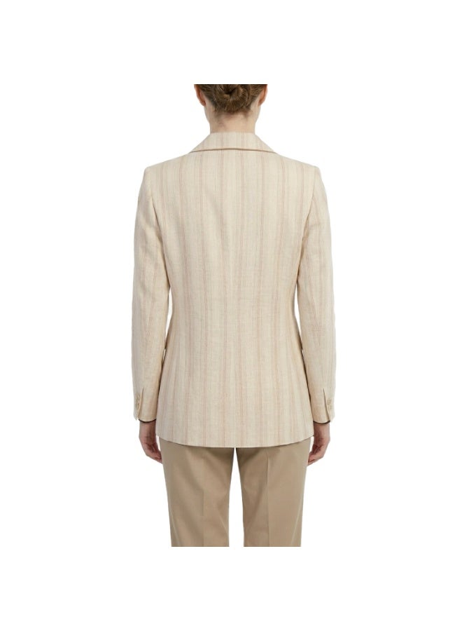Smoky Egypt Jacquard Pure Linen Blazer-Beige - Image 4
