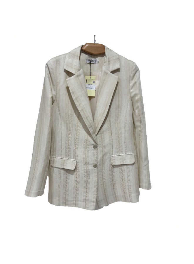 Smoky Egypt Jacquard Pure Linen Blazer-Beige - Image 5