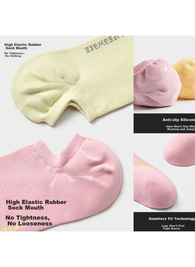 Hla [10A Antibacterial] Women'S Socks, New Short Cotton Mesh Deodorizing Sports Casual Boat Socks, 5 Pairs - Image 3