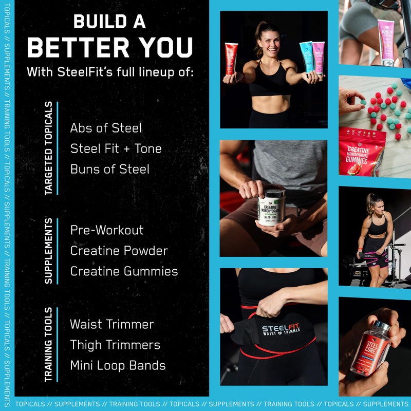 SteelFit لوشن الجسم ستيل فيت للتقوية - كريم تحديد وشد البشرة للجسم - مزيل السيلوليت للسيقان والبطن والبشرة المترهلة - مغذي ومهدئ بزبدة الشيا وزبدة الكاكاو - سعادة فوار - Image 5