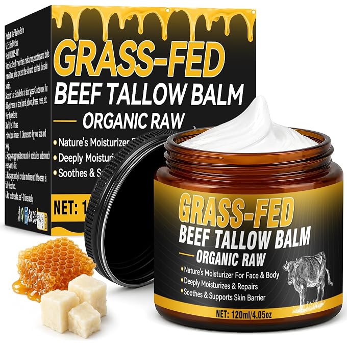 Erigathe Tallow and Honey Balm 120g, Grass Fed Beef Tallow Cream, Natural Moisturizer for Face & Body, Fast Absorbing Deep Hydration for Dry Skin - Image 1