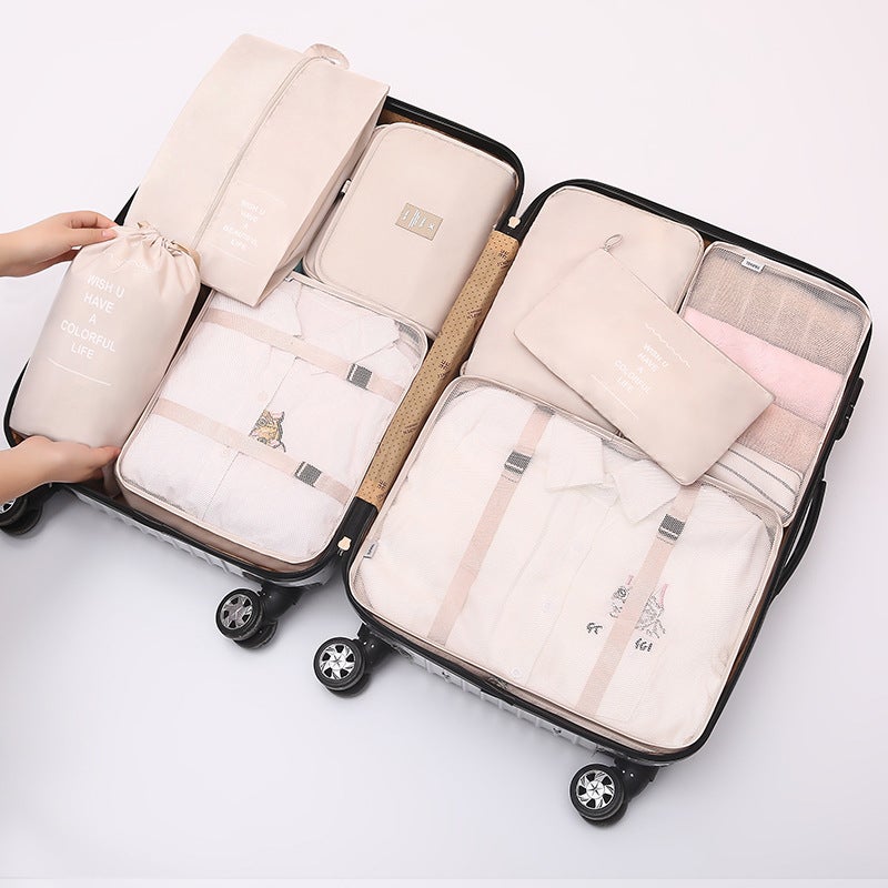 Travel storage bag suit luggage packing bag 8 pieces suit travel clothing packing storage bag 8 pieces setNew eight-piece set beige New eight-piece set beige