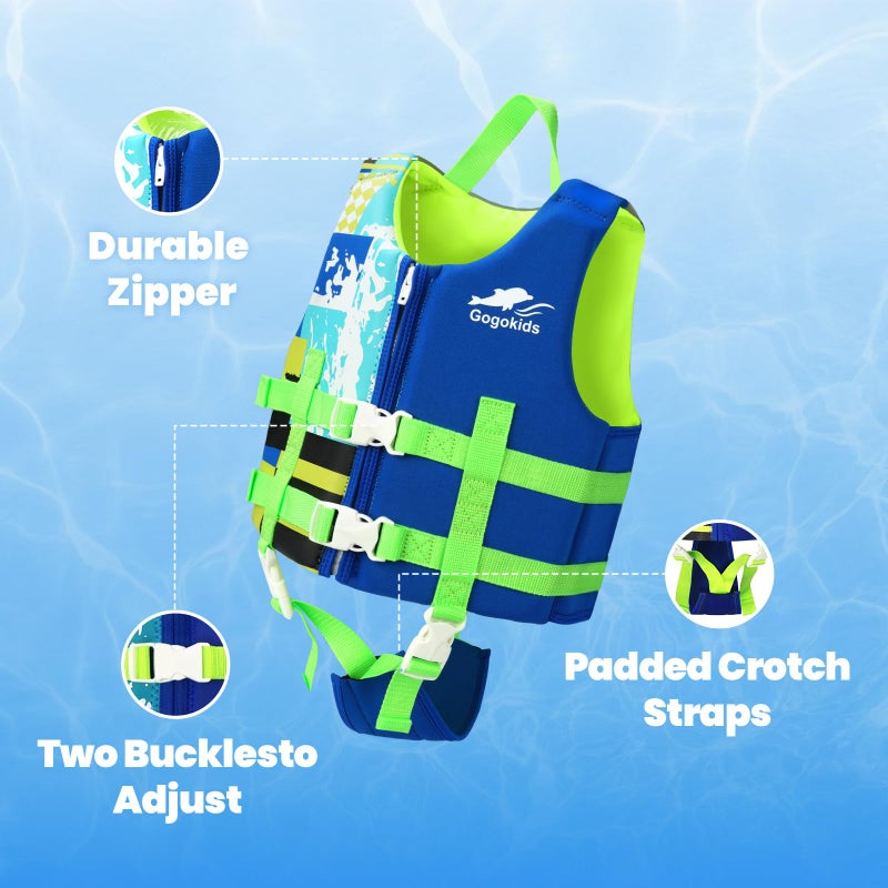 Gogokids Toddler Swim Vest, Premium Kids Swimming Jacket for 30-40-50-60-70 Lbs Girls and Boys, Floaties Vest Swimming Aid with Dual Adjustable Safety Strap for 2-9 Years in Pool/Puddle/Beach