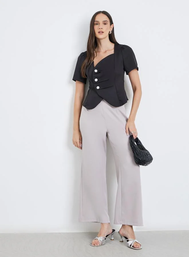 Styli Styli Black Puff Sleeve Blouse