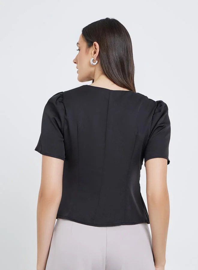Styli Styli Black Puff Sleeve Blouse