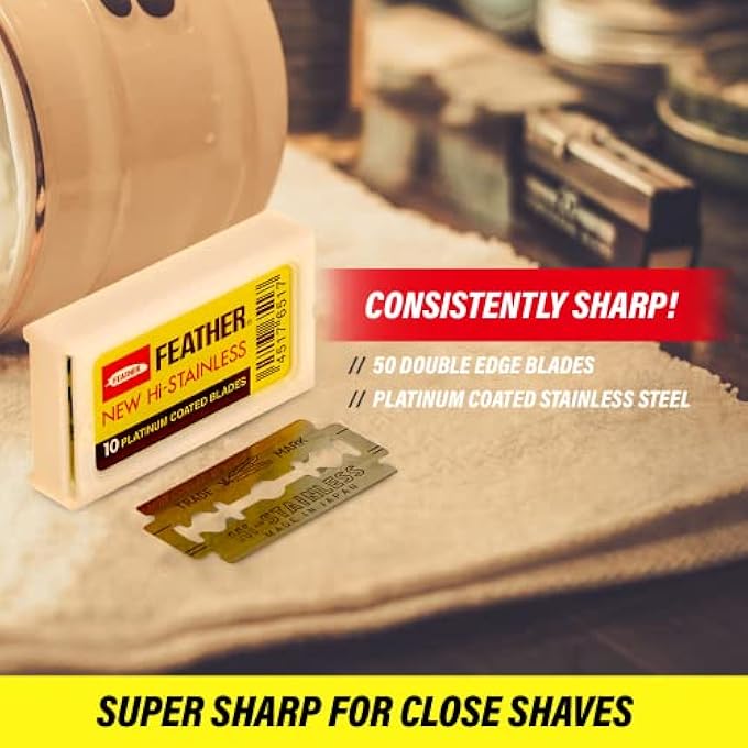 فيذر ريشة 20 شفرات حلاقة جديدة Histainless حافة مزدوجة - Image 3