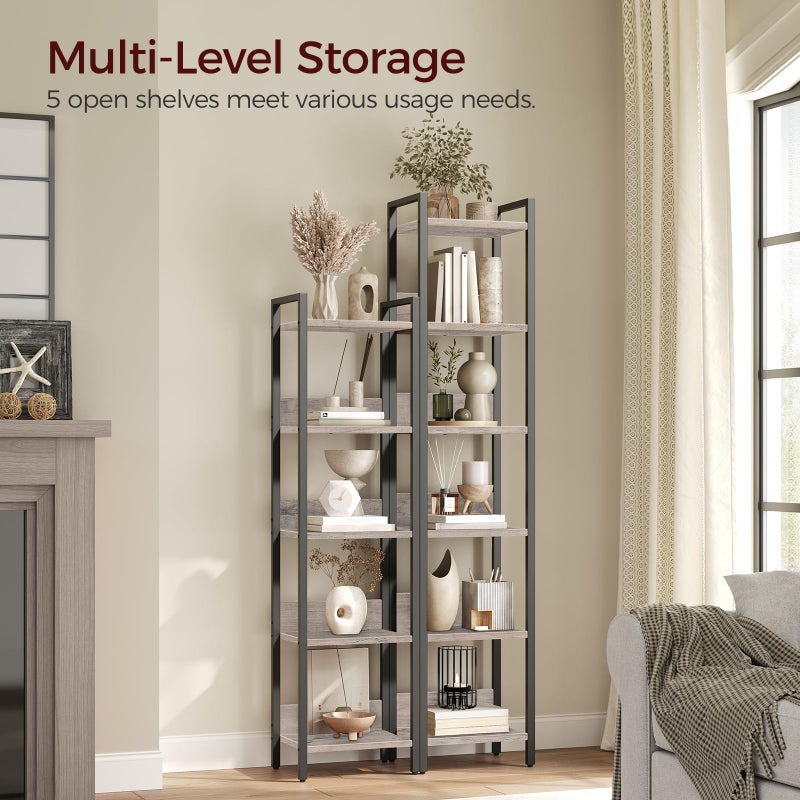 MAHANCRIS 5-Tier Bookshelf, Bookcase, Shelves Organizer for Small Spaces, Storage Shelf Organizer, for Living Room, Bedroom, Study, Balcony, Greige and Black BKHG5501 - Image 2
