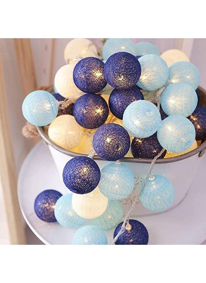 AL RAID - Cotton Ball String Lights for Bedroom 1.5M / 5Ft 10 LED Cotton Fairy Lights Battery Powered Cotton Ball Lights Indoor Outdoor Party Decoration Blue LED Light - Image 1