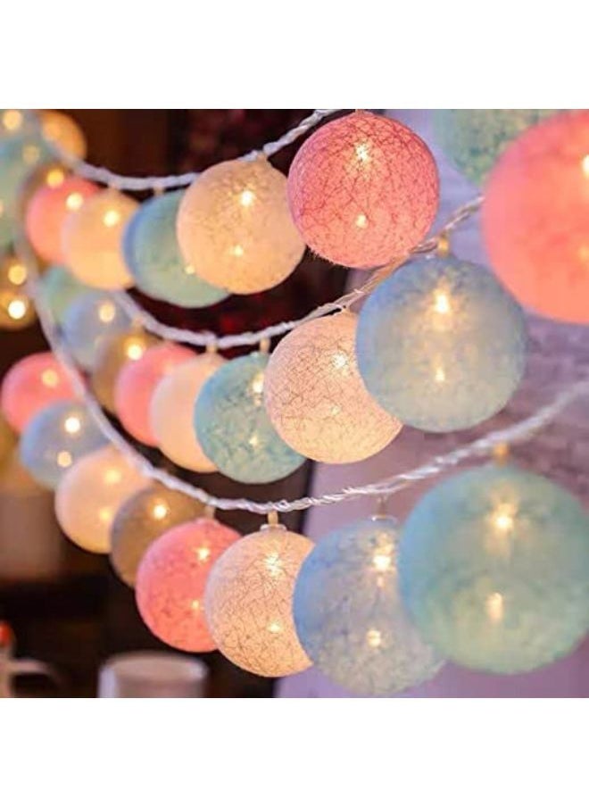 AL RAID - Cotton Ball String Lights for Bedroom 1.5M / 5Ft 10 LED Cotton Fairy Lights Battery Powered Cotton Ball Lights Indoor Outdoor Party Decoration Blue LED Light - Image 1