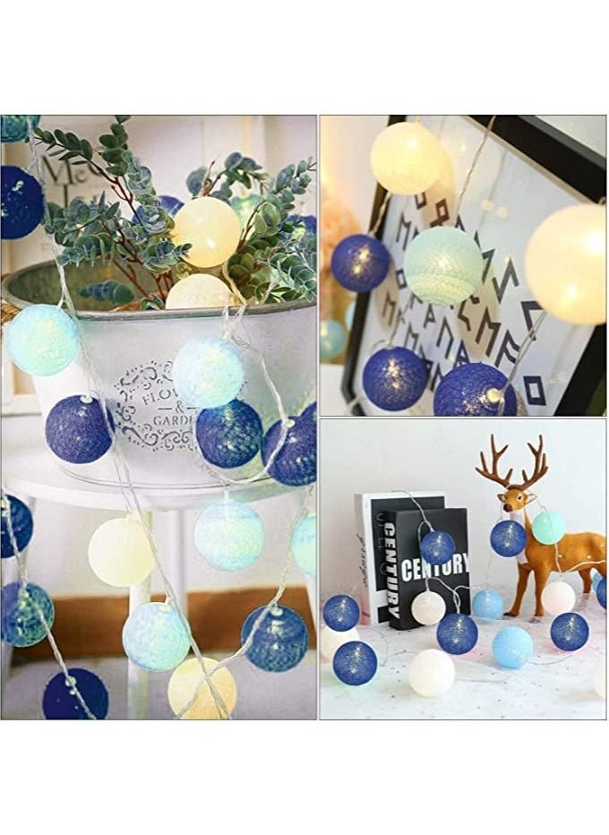 AL RAID - Cotton Ball String Lights for Bedroom 1.5M / 5Ft 10 LED Cotton Fairy Lights Battery Powered Cotton Ball Lights Indoor Outdoor Party Decoration Blue LED Light - Image 1